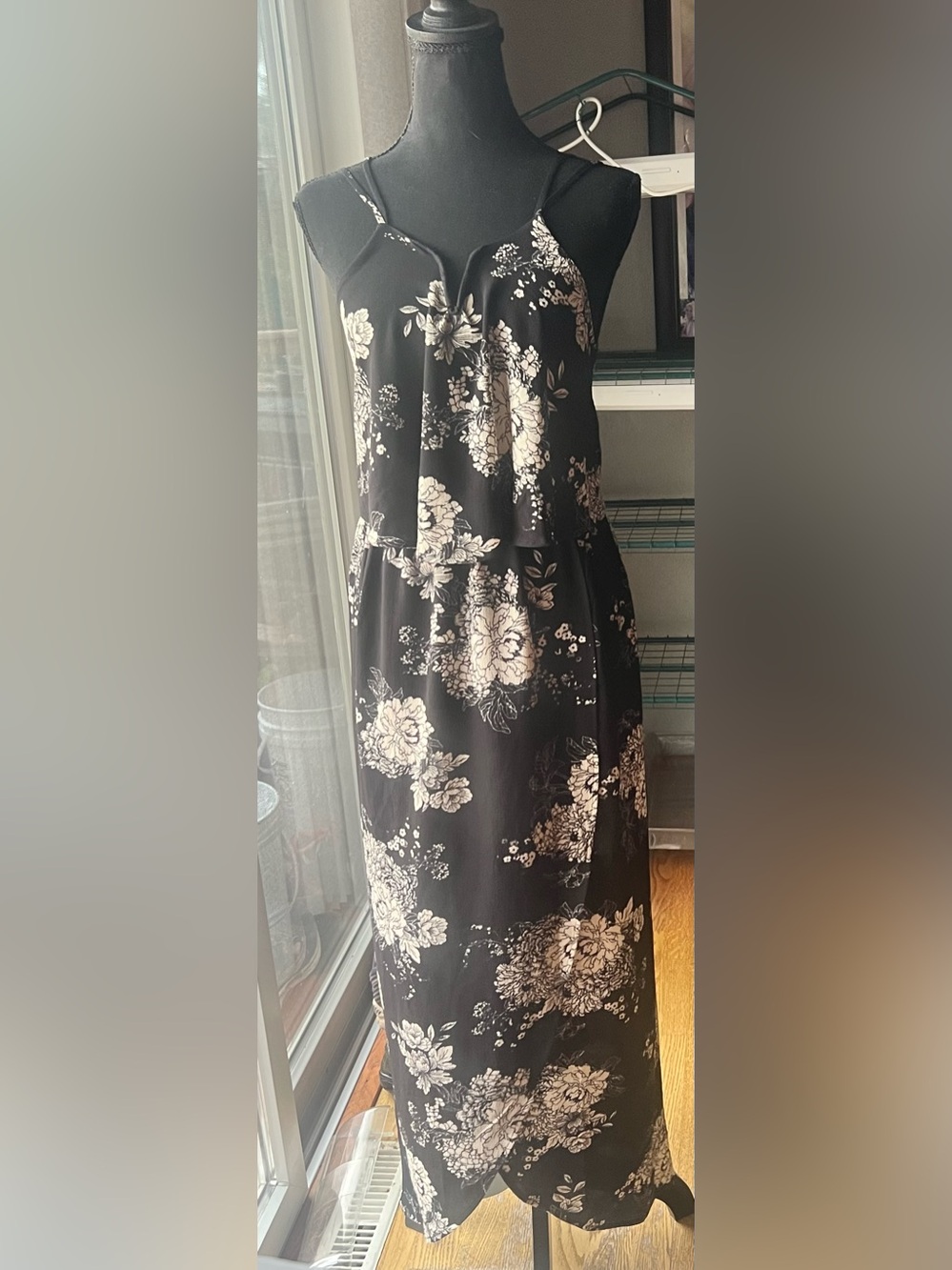 Monteau Black Maxi Dress with Cream Floral Print